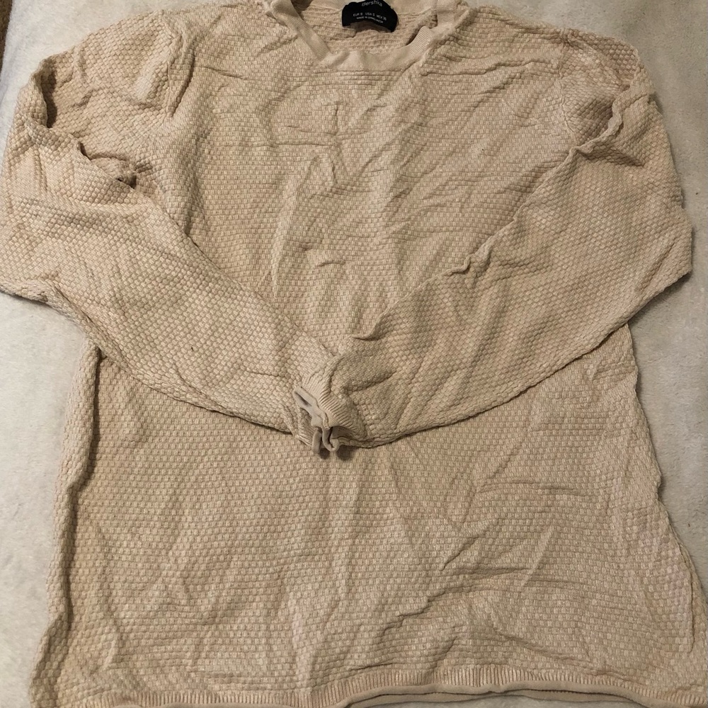 Bershka Cream Waffle Knit Pullover Top